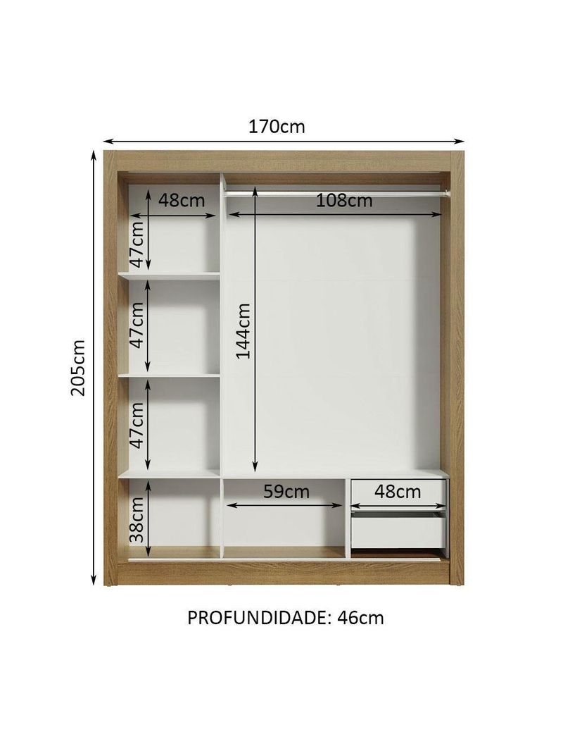 Guarda-roupa 3 Portas de Correr Espelhos 2 Gavetas Madesa