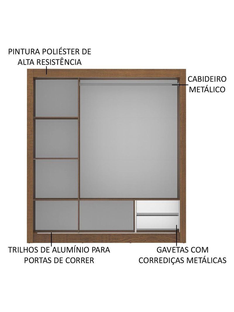 Guarda-roupa 3 Portas de Correr Espelhos 2 Gavetas Madesa