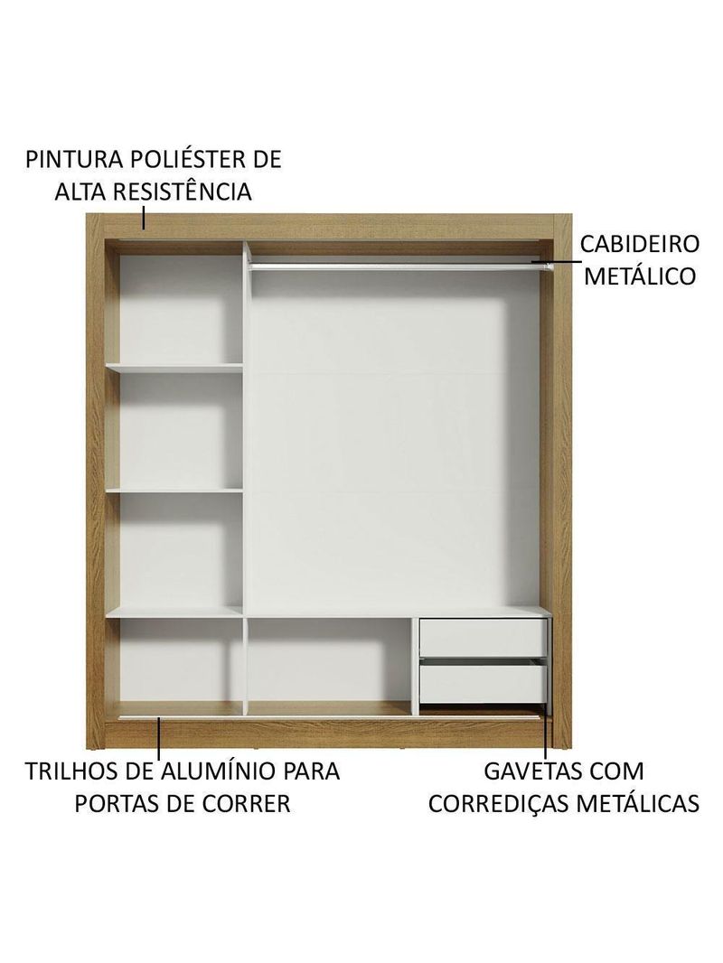 Guarda-roupa 3 Portas de Correr Espelhos 2 Gavetas Madesa