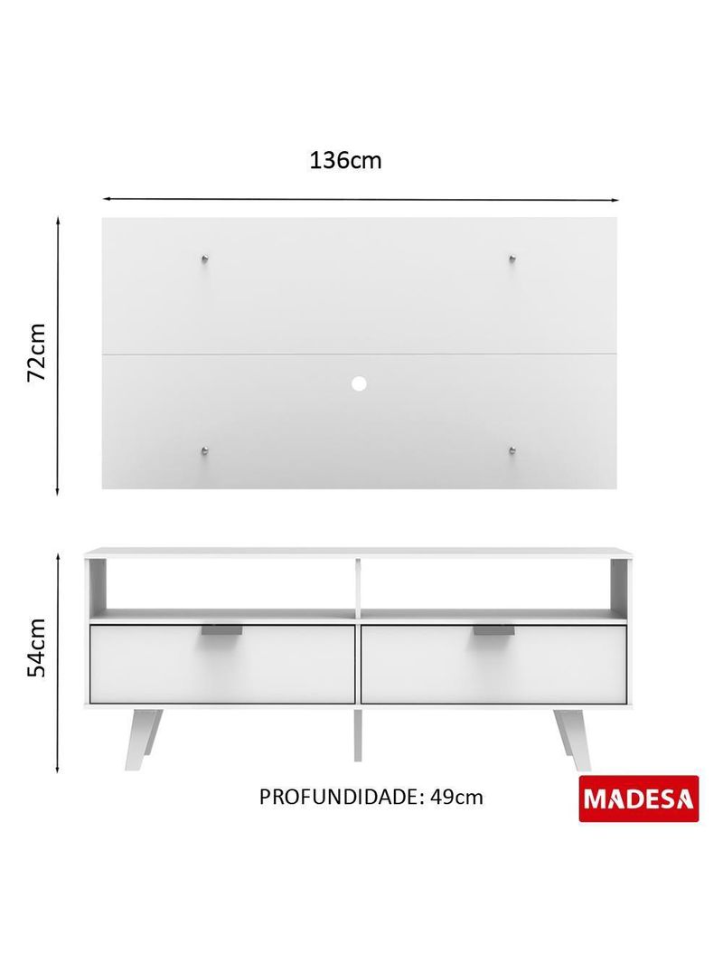 Rack Oslo e Painel para TV Sala de Estar Branco – Madesa