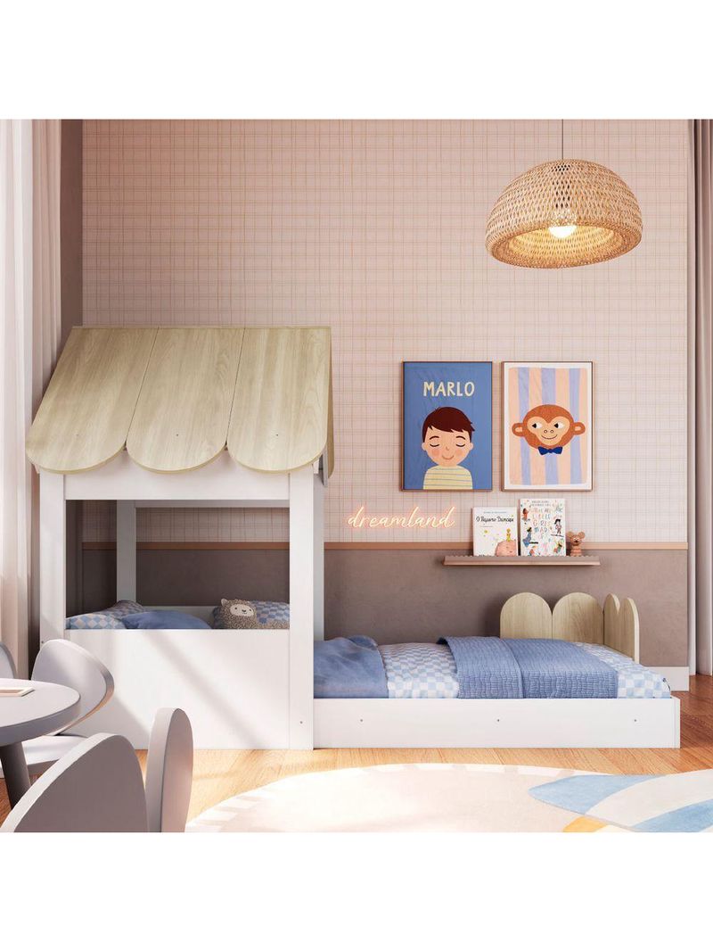 Cama Infantil Montessoriana Casinha Branca e Carvalho - Completa Móveis
