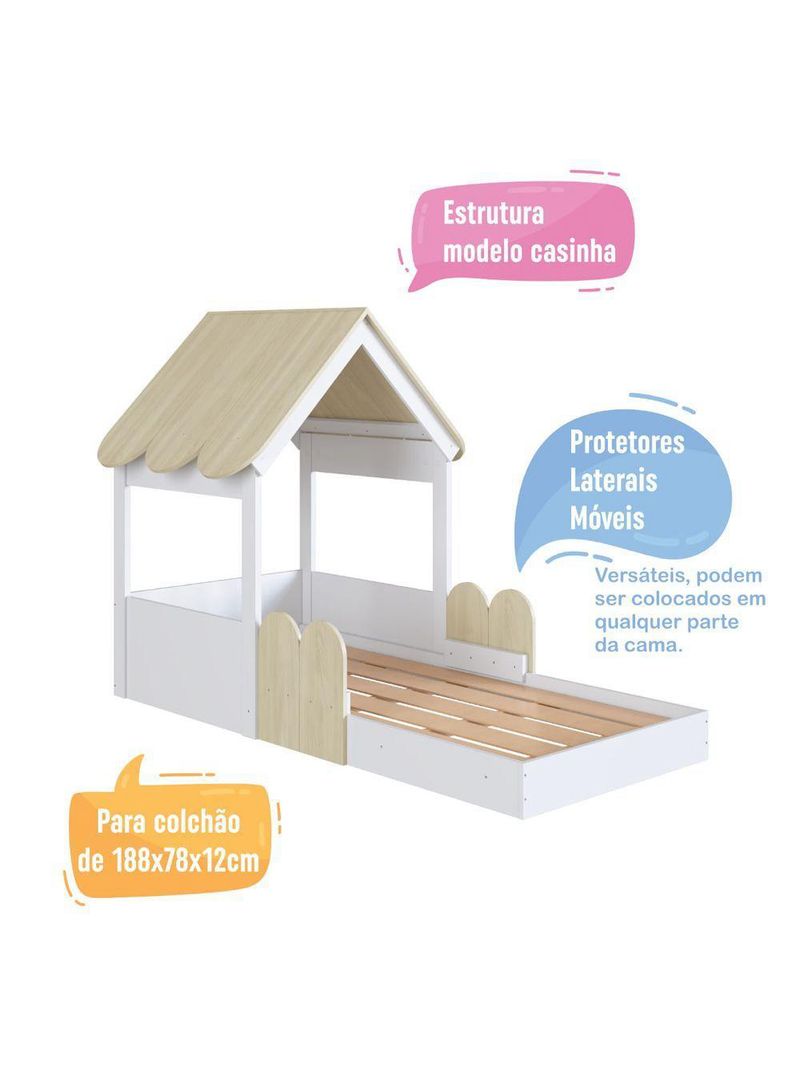 Cama Infantil Montessoriana Casinha Branca e Carvalho - Completa Móveis