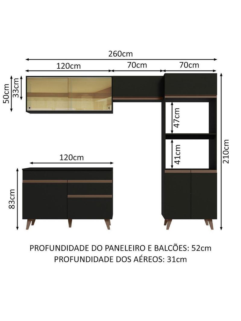 Cozinha Completa Com Armário, Balcão E Tampo Preto