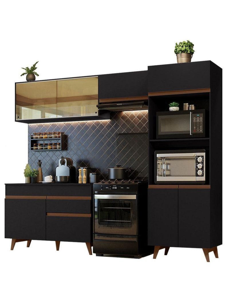 Cozinha Completa Com Armário, Balcão E Tampo Preto