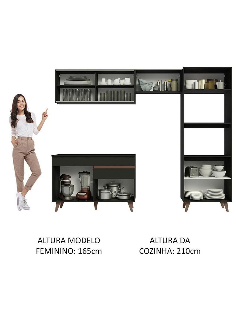 Cozinha Completa Com Armário, Balcão E Tampo Preto