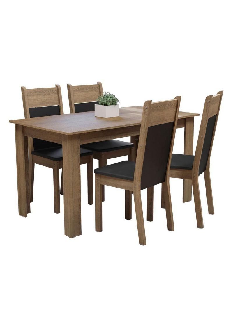 Mesa Tampo de Madeira com 4 Cadeiras Rustic Preto