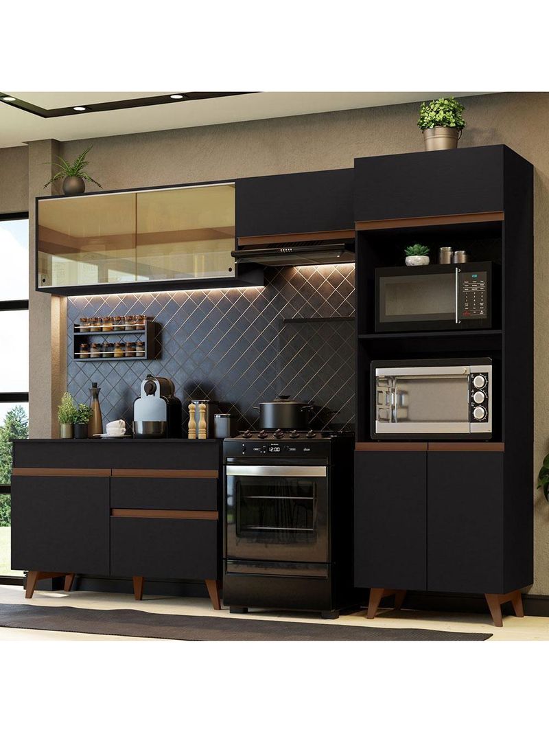 Cozinha Completa Com Armário, Balcão E Tampo Preto