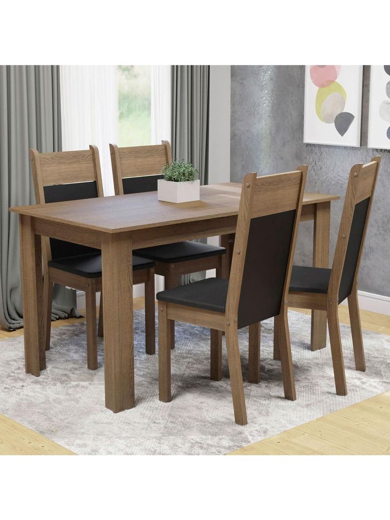 Mesa Tampo de Madeira com 4 Cadeiras Rustic Preto