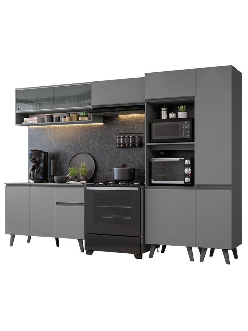 Armário De Cozinha Completa 300cm Cinza Nice Madesa 09 Cinza