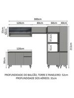 Armário De Cozinha Completa 300cm Cinza Nice Madesa 09 Cinza