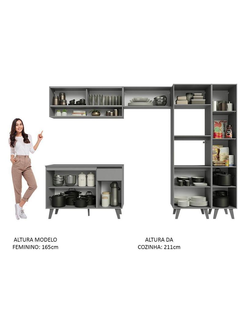 Armário De Cozinha Completa 300cm Cinza Nice Madesa 09 Cinza