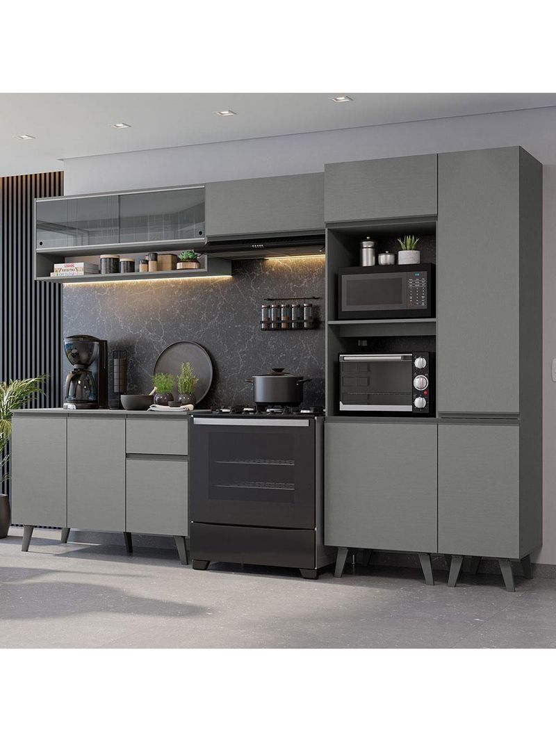 Armário De Cozinha Completa 300cm Cinza Nice Madesa 09 Cinza