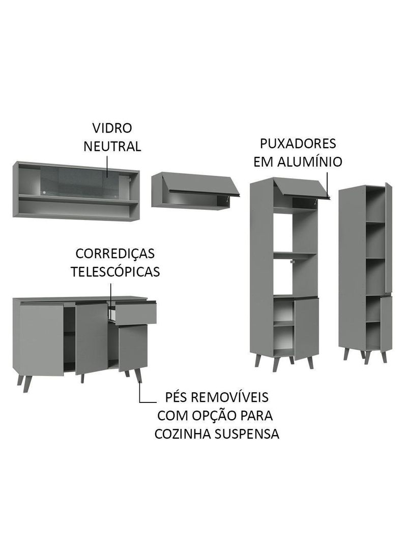 Armário De Cozinha Completa 300cm Cinza Nice Madesa 09 Cinza