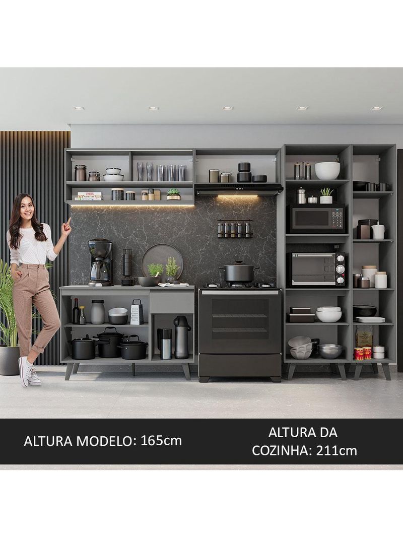 Armário De Cozinha Completa 300cm Cinza Nice Madesa 09 Cinza