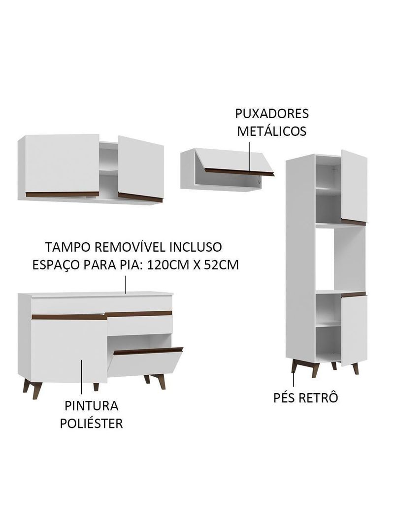 Armário de Cozinha Completa 250cm Branco Reims Madesa