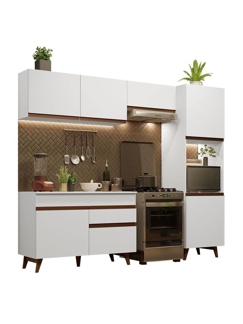Armário de Cozinha Completa 250cm Branco Reims Madesa