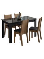 Conjunto Sala de Jantar Mesa Tampo de Vidro 4 Cadeiras – Preto/Rustic – Kiara Madesa