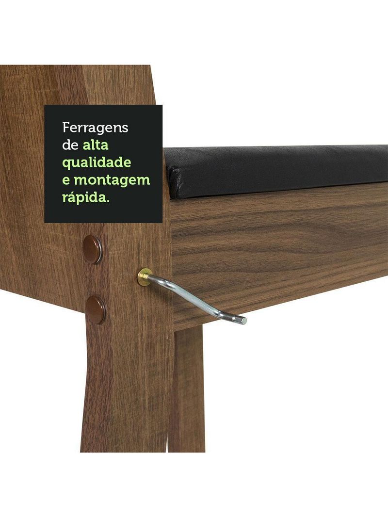 Conjunto Sala de Jantar Mesa Tampo de Vidro 4 Cadeiras – Preto/Rustic – Kiara Madesa