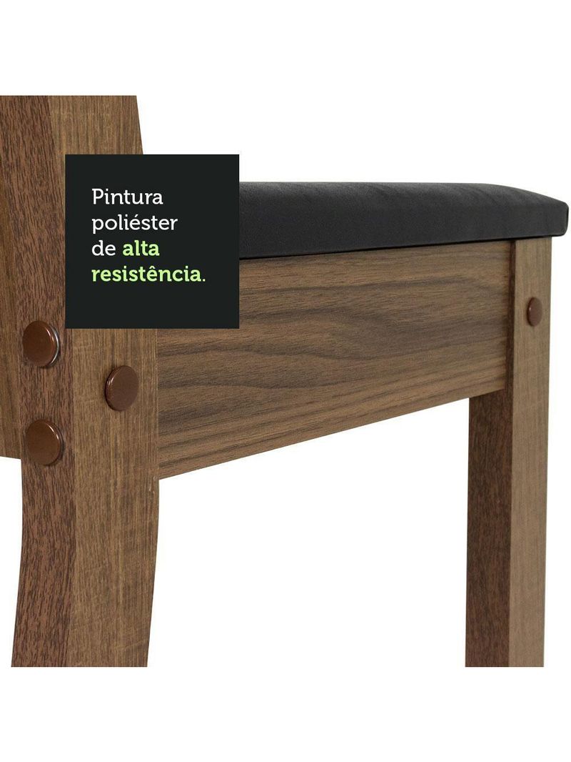 Conjunto Sala de Jantar Mesa Tampo de Vidro 4 Cadeiras – Preto/Rustic – Kiara Madesa