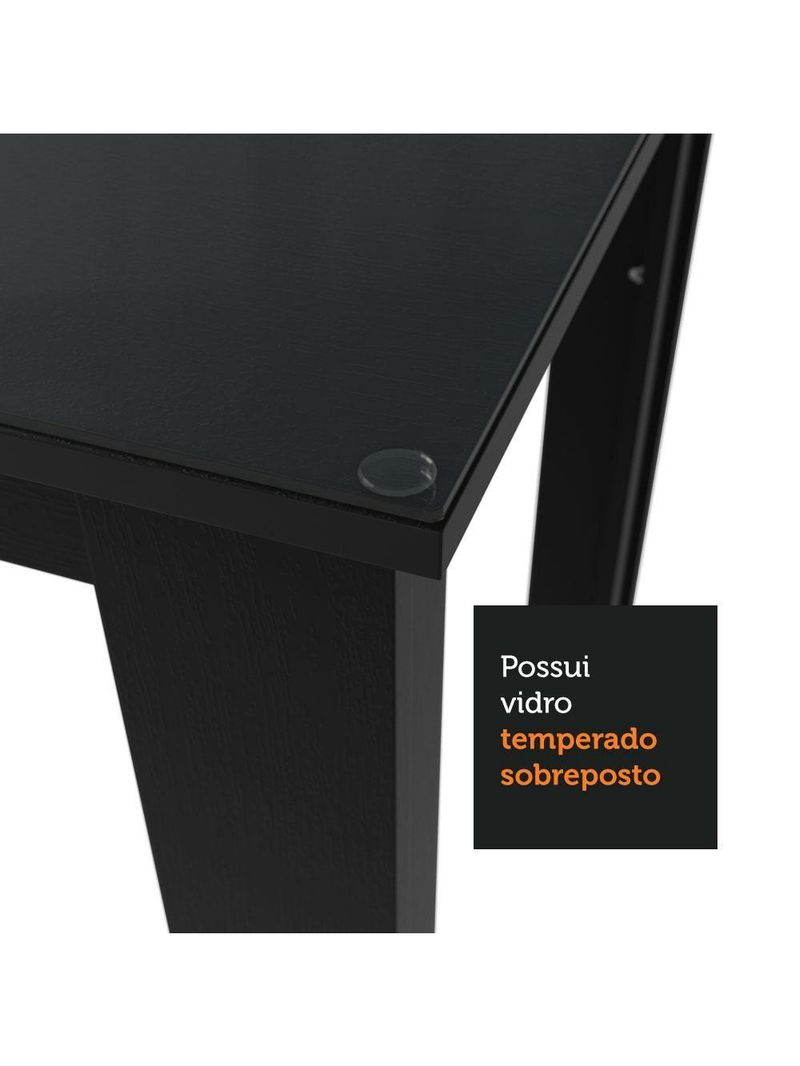 Conjunto Sala de Jantar Mesa Tampo de Vidro 4 Cadeiras – Preto/Rustic – Kiara Madesa