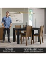 Conjunto Sala de Jantar Mesa Tampo de Vidro 4 Cadeiras – Preto/Rustic – Kiara Madesa
