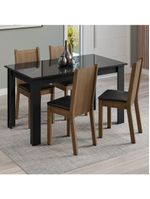 Conjunto Sala de Jantar Mesa Tampo de Vidro 4 Cadeiras – Preto/Rustic – Kiara Madesa
