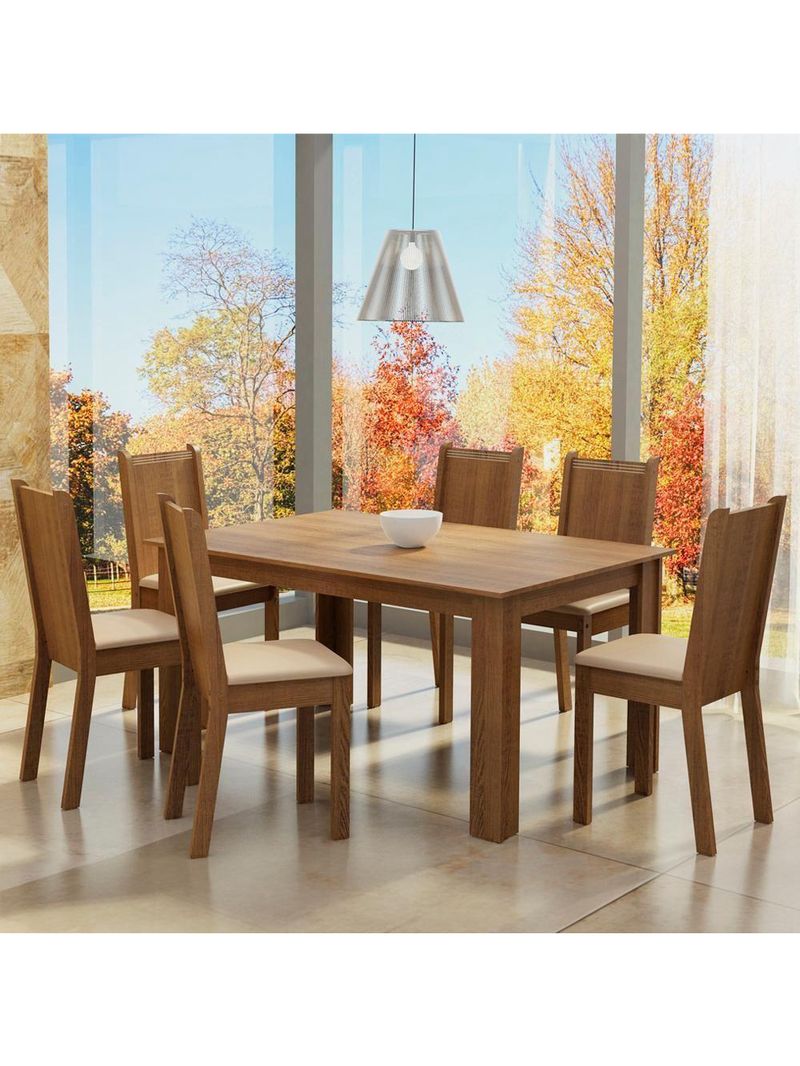Conjunto Sala de Jantar Analu Mesa com 6 Cadeiras Madesa
