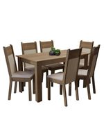 Conjunto Sala de Jantar Madesa Medelin – Mesa com Tampo de Madeira e 6 Cadeiras – Rustic/Crema/Sintético
