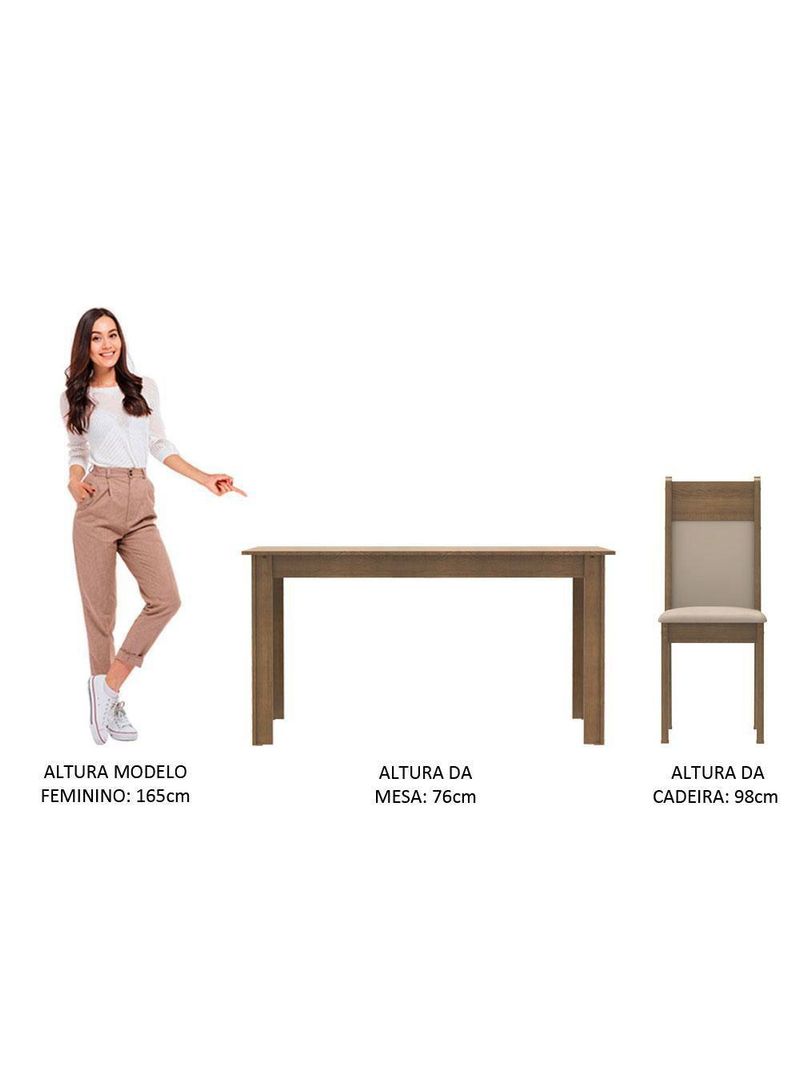 Conjunto Sala de Jantar Madesa Medelin – Mesa com Tampo de Madeira e 6 Cadeiras – Rustic/Crema/Sintético