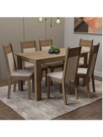 Conjunto Sala de Jantar Madesa Medelin – Mesa com Tampo de Madeira e 6 Cadeiras – Rustic/Crema/Sintético