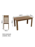 Conjunto Sala de Jantar Madesa Medelin – Mesa com Tampo de Madeira e 6 Cadeiras – Rustic/Crema/Sintético