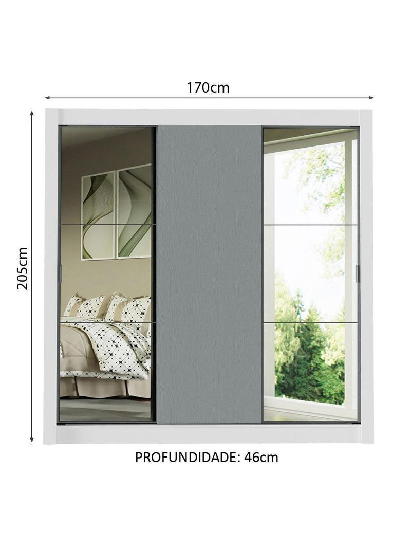 Guarda-roupa Casal 3 Portas Com Espelhos Branco/Cinza