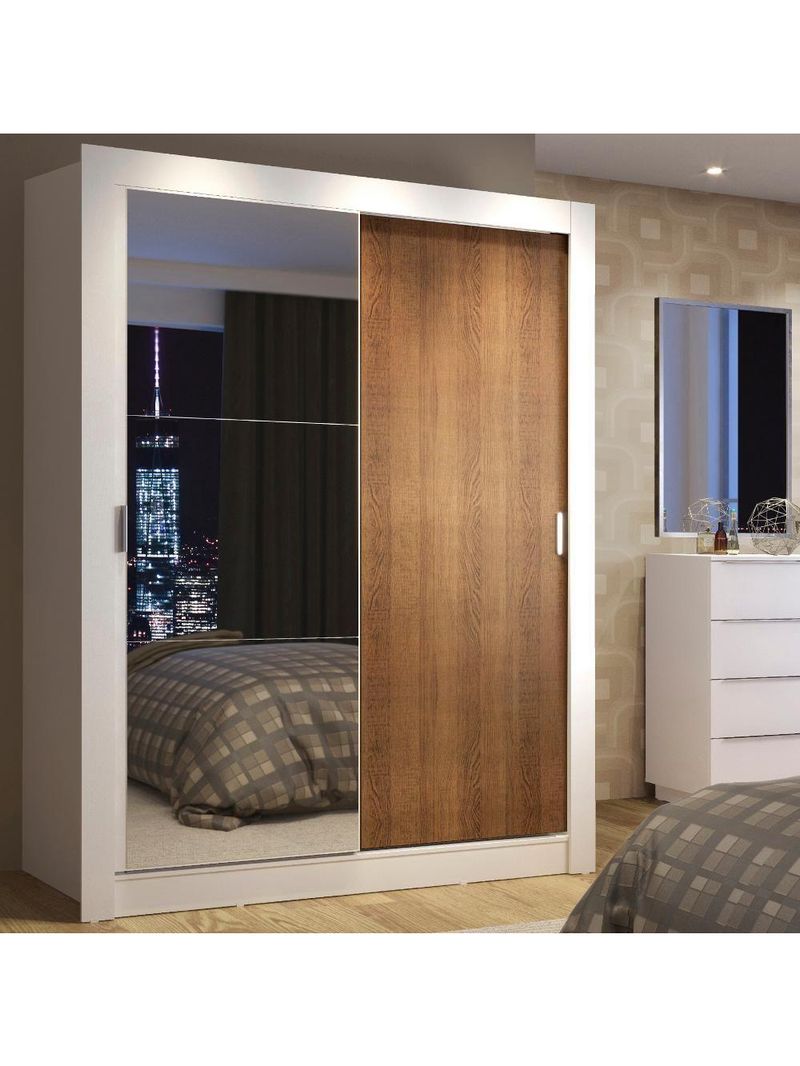 Guarda-roupa Solteiro Denver 2 Portas Correr Espelho Madesa