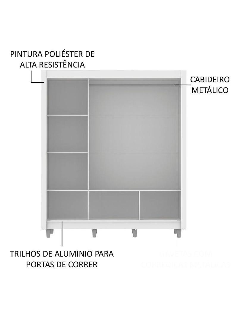 Guarda Roupa Casal Mônaco 3 Portas com Espelho Madesa