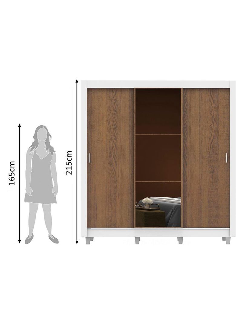 Guarda Roupa Casal Mônaco 3 Portas com Espelho Madesa
