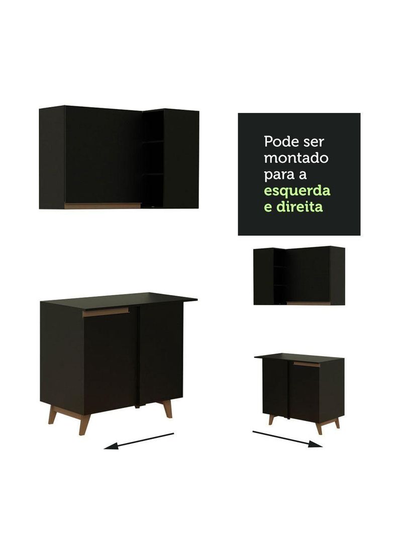 Armário de Cozinha Completa de Canto Reims com Balcão Preto
