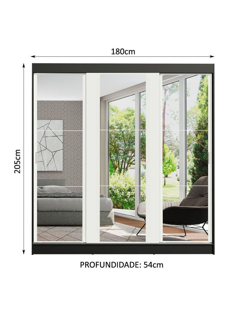 Guarda-roupa Casal Reno 3 Portas de Correr de Espelho Madesa