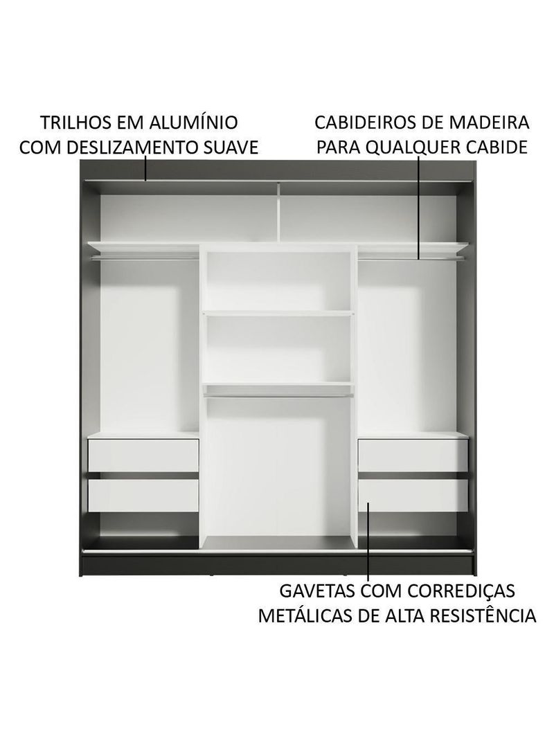 Guarda-roupa Casal Reno 3 Portas de Correr de Espelho Madesa