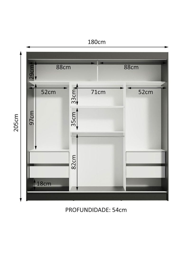 Guarda-roupa Casal Reno 3 Portas de Correr de Espelho Madesa
