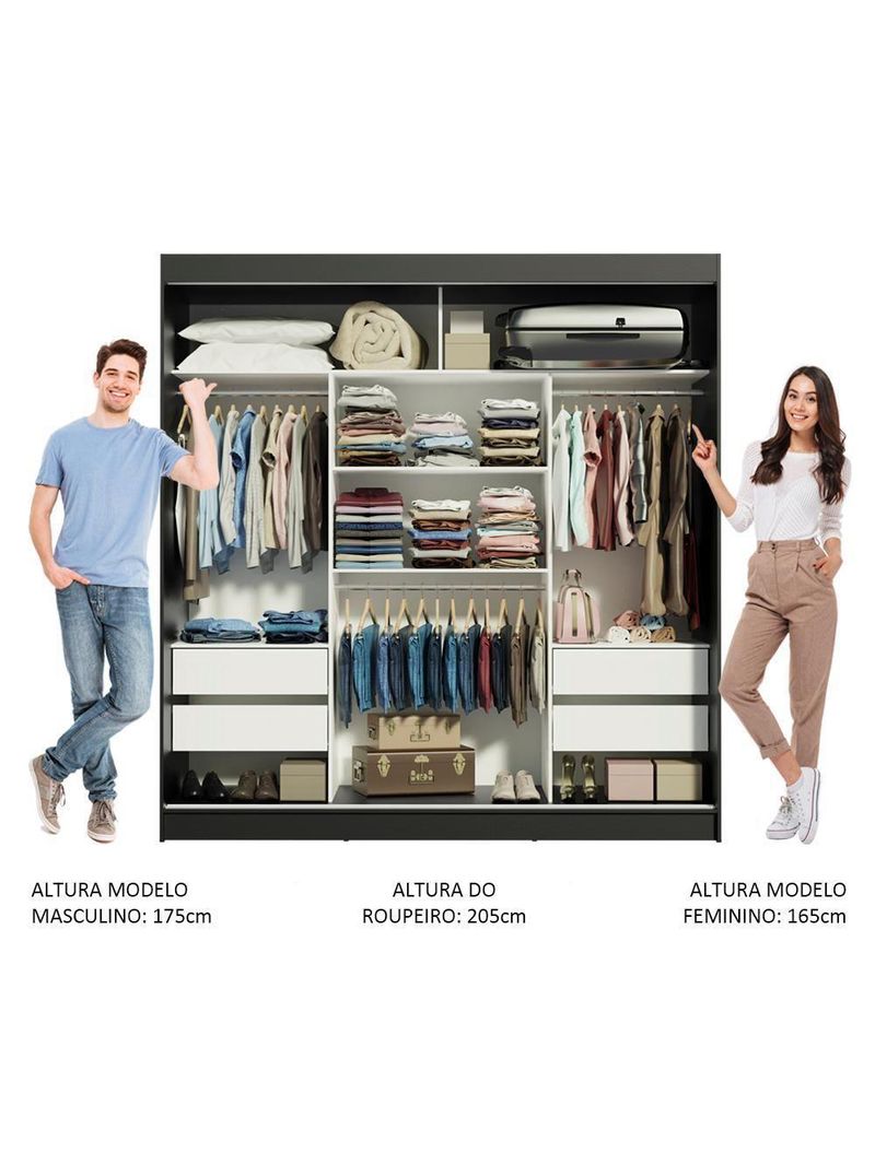 Guarda-roupa Casal Reno 3 Portas de Correr de Espelho Madesa