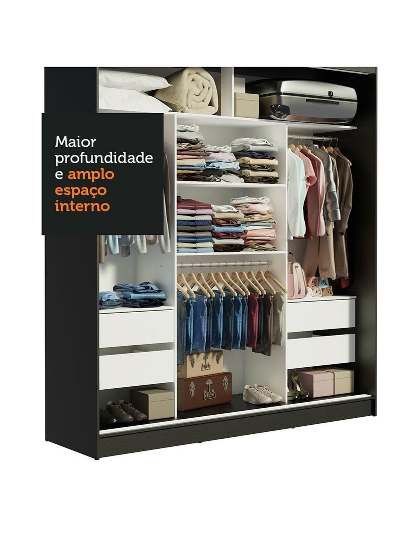 Guarda-roupa Casal Reno 3 Portas de Correr de Espelho Madesa