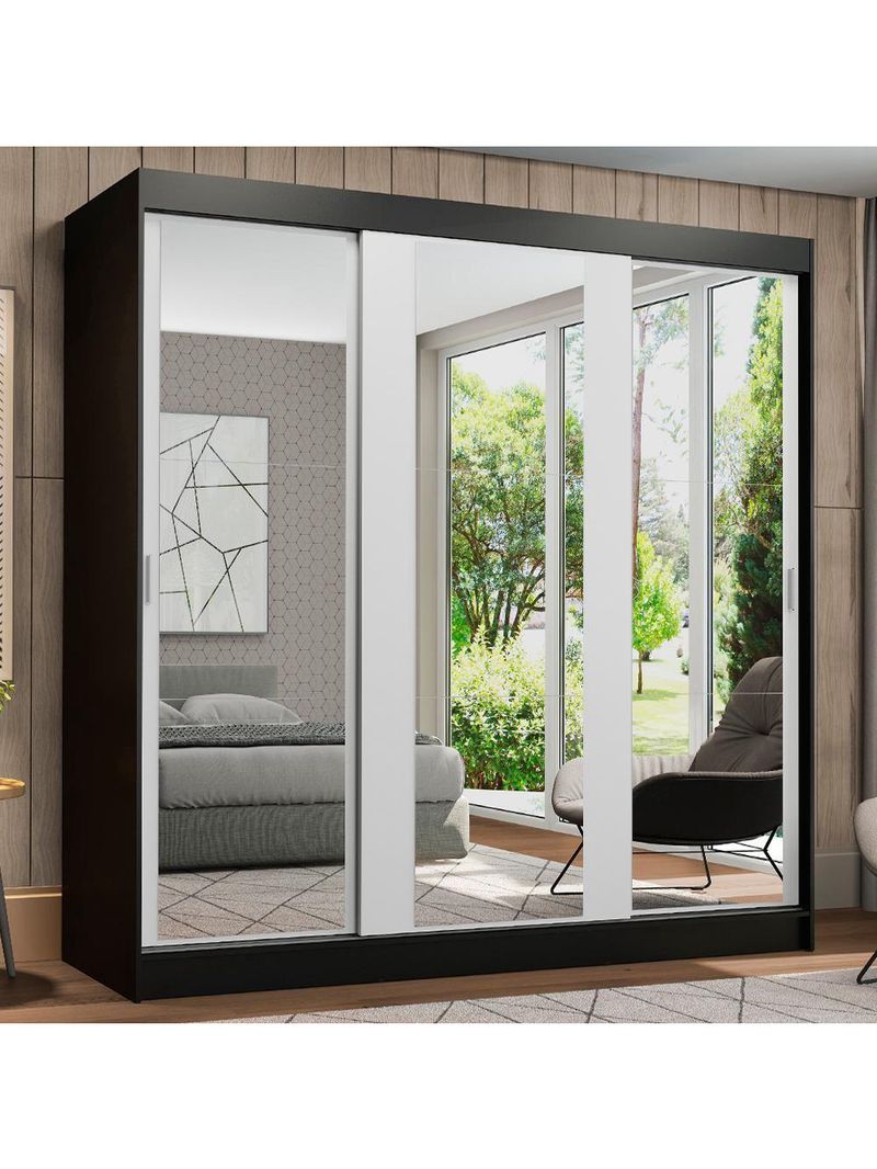 Guarda-roupa Casal Reno 3 Portas de Correr de Espelho Madesa