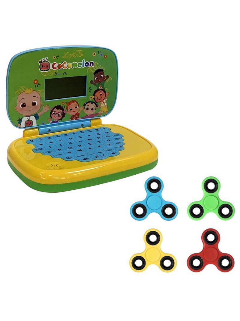 Kit laptop infantil educativo candide cocomelon bilíngue + 1 fidget spinner sortido