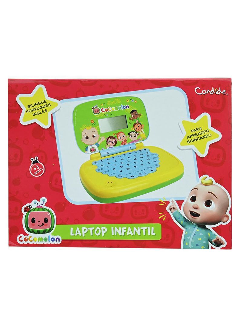 Kit laptop infantil educativo candide cocomelon bilíngue + 1 fidget spinner sortido