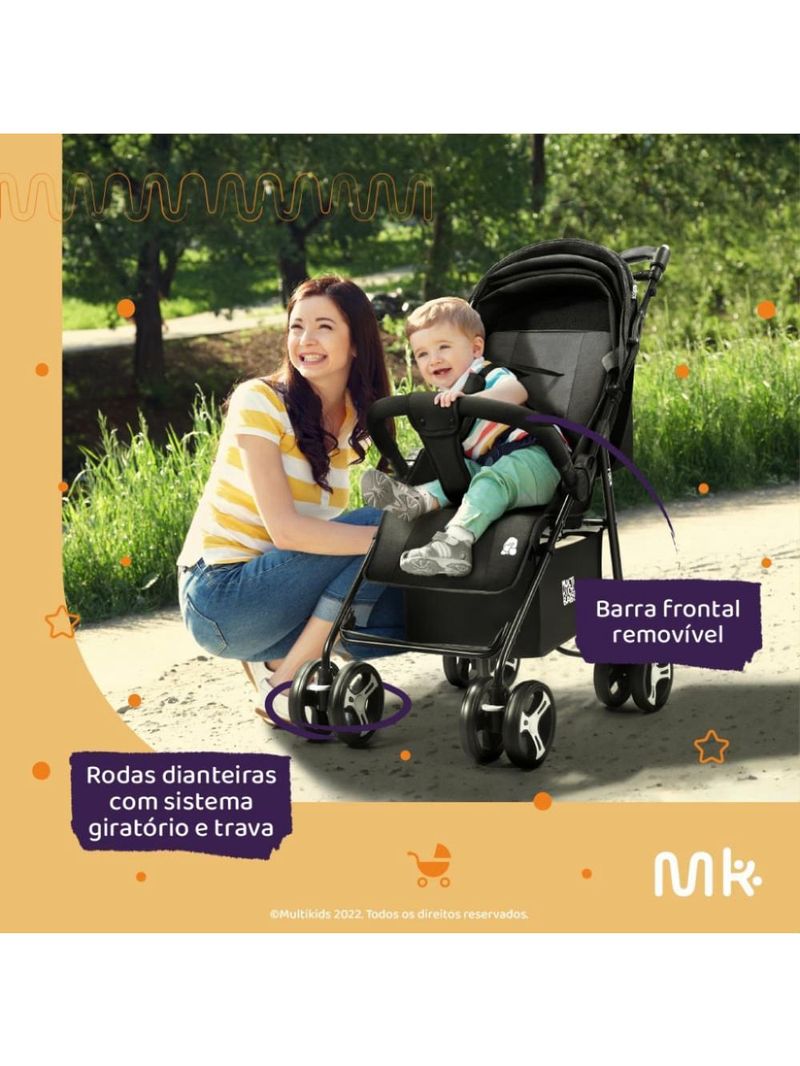 Carrinho de bebê flick preto - multikids baby