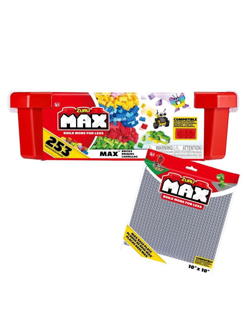 Conjunto de blocos de construção 253 pçs + base de construção 25x25cm cinza candide max