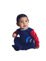 Macacão magnético marinho, detalhes vermelho e cinza com estampa arco-íris - 18 meses (1 a 2 anos)