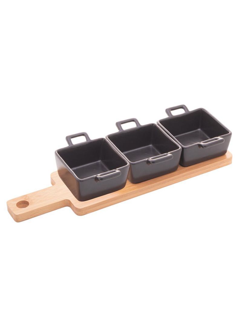 Bandeja e 3 petisqueiras quadradas wolff de porcelana preta