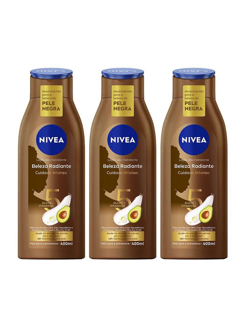 Nivea beleza radiante kit com 3 hidratantes desodorantes corporais