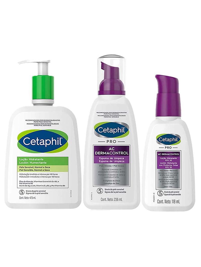 Cetaphil kit – espuma de limpeza + hidratante facial + loção hidratante